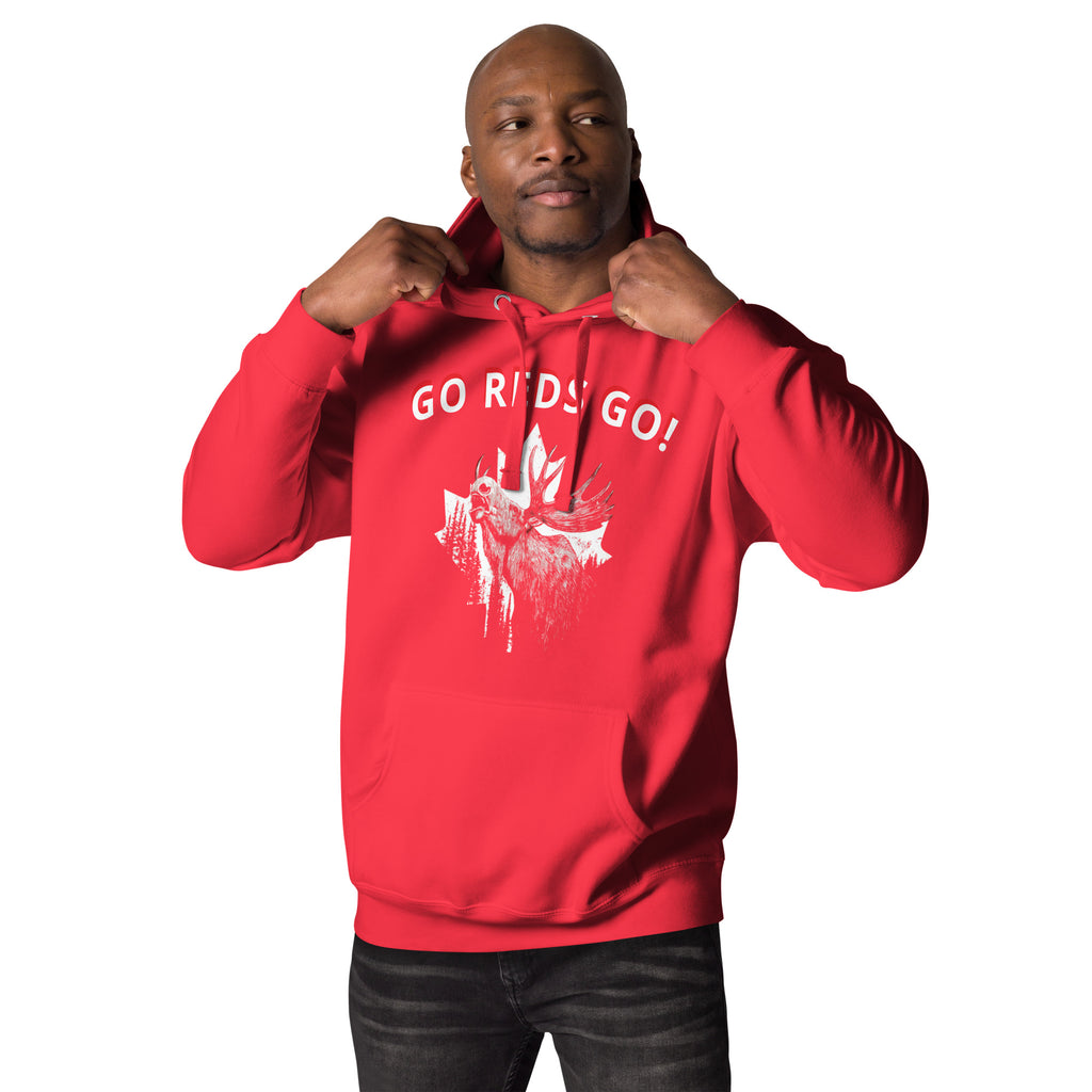 Canada soccer hoodie red GO REDS GO close up front design
