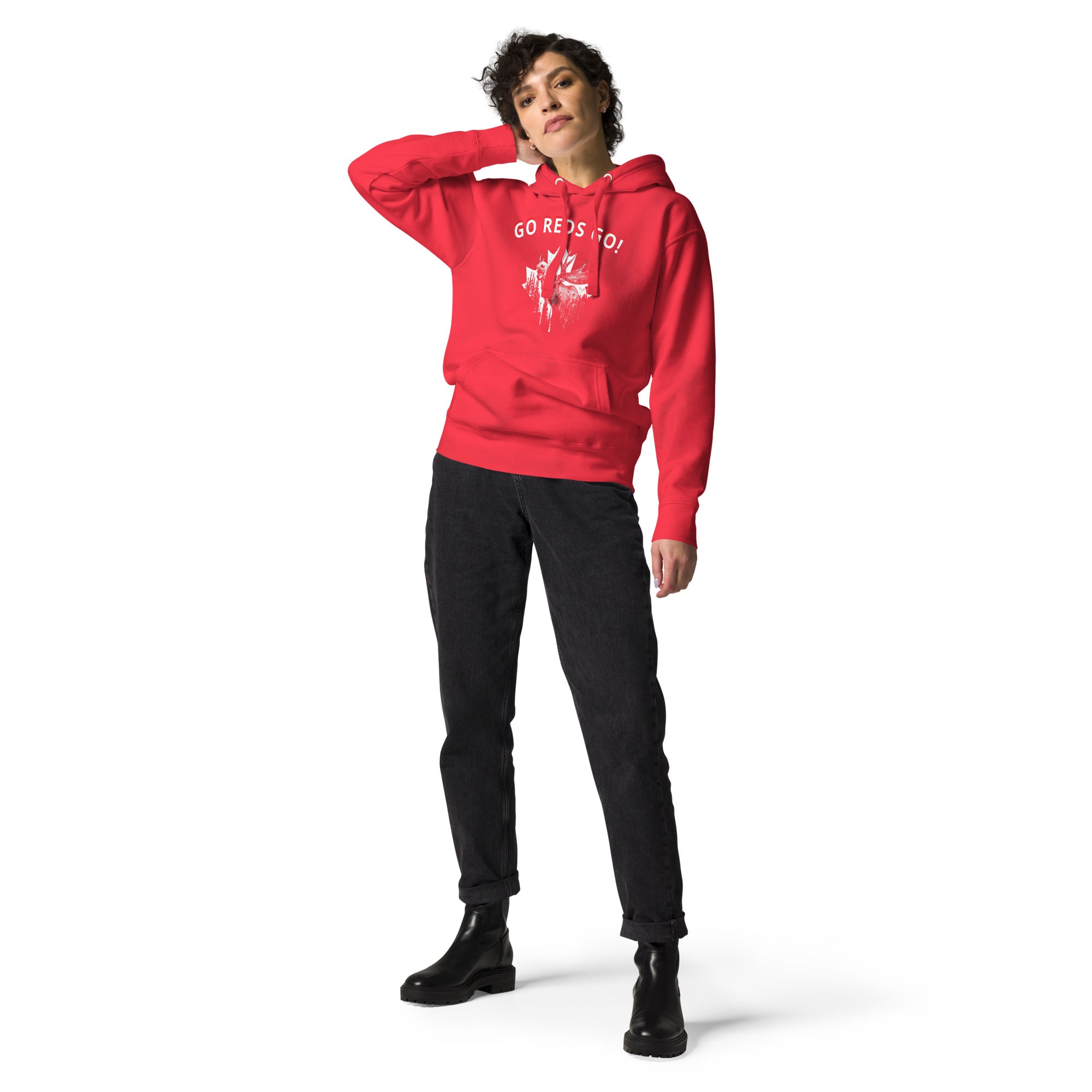 Canada hoodie red GO REDS GO casual pose female model