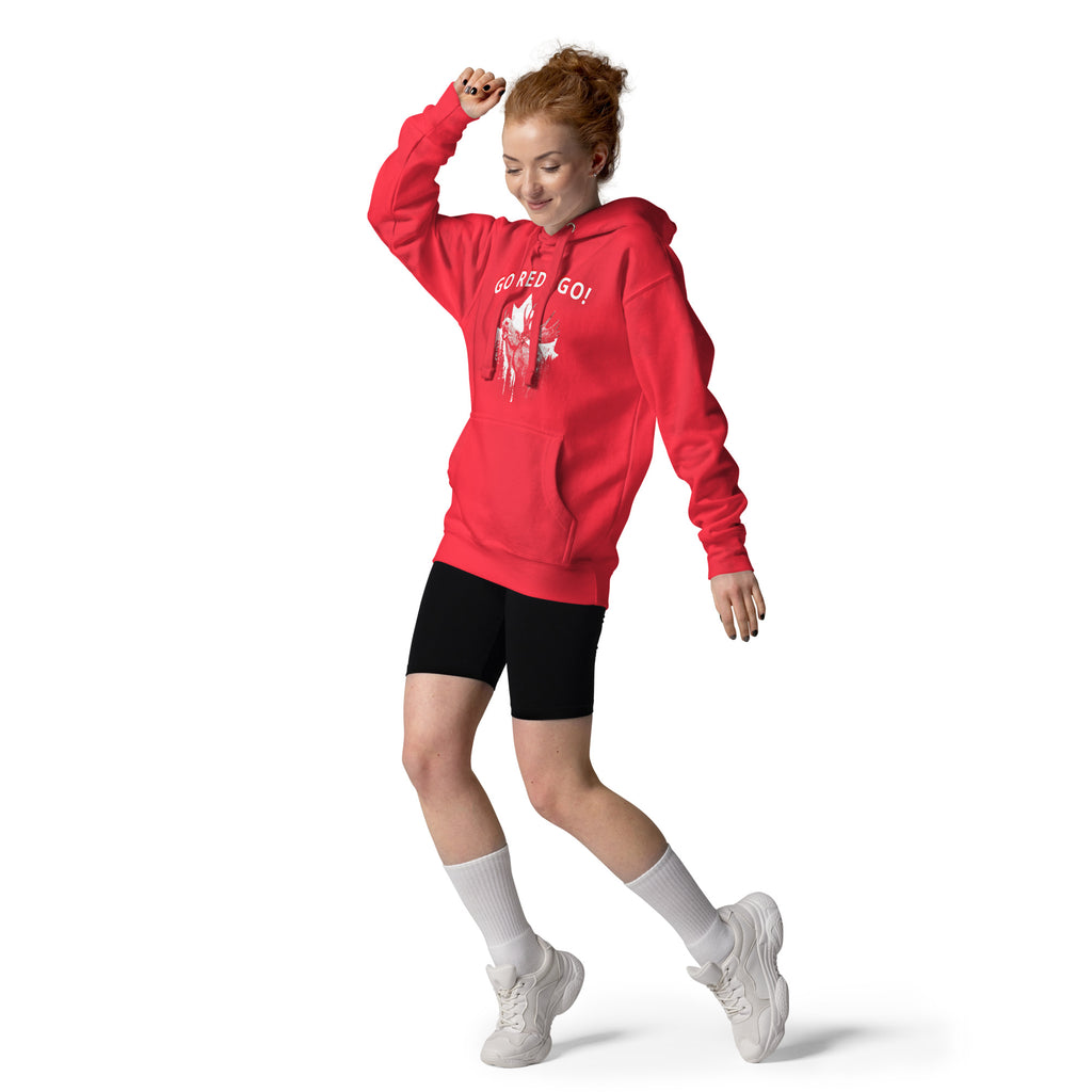 Canada GO REDS GO hoodie active lifestyle female model red hoodie