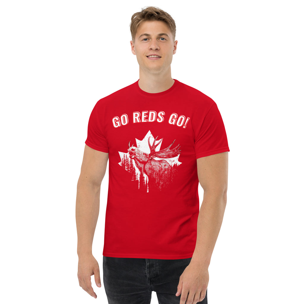Canada GO REDS GO t-shirt front view male model red shirt