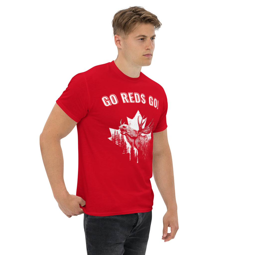 Canada World Cup 2026 GO REDS GO t-shirt front view male model