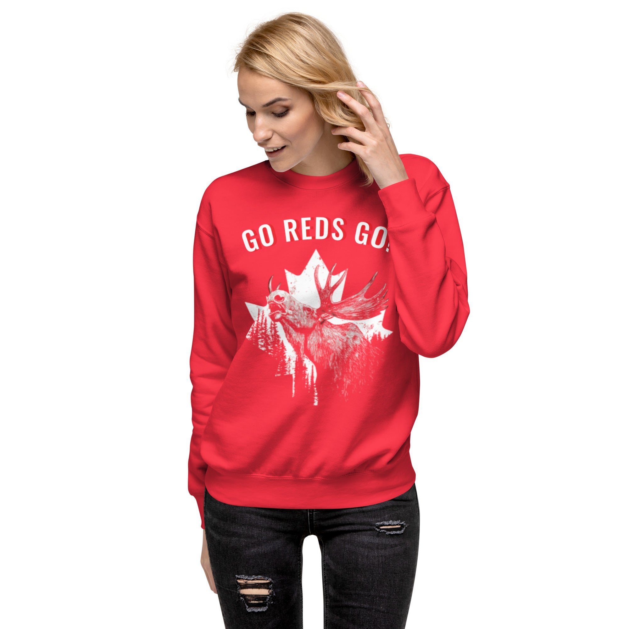 Canada GO REDS GO sweatshirt casual style female model red outfit