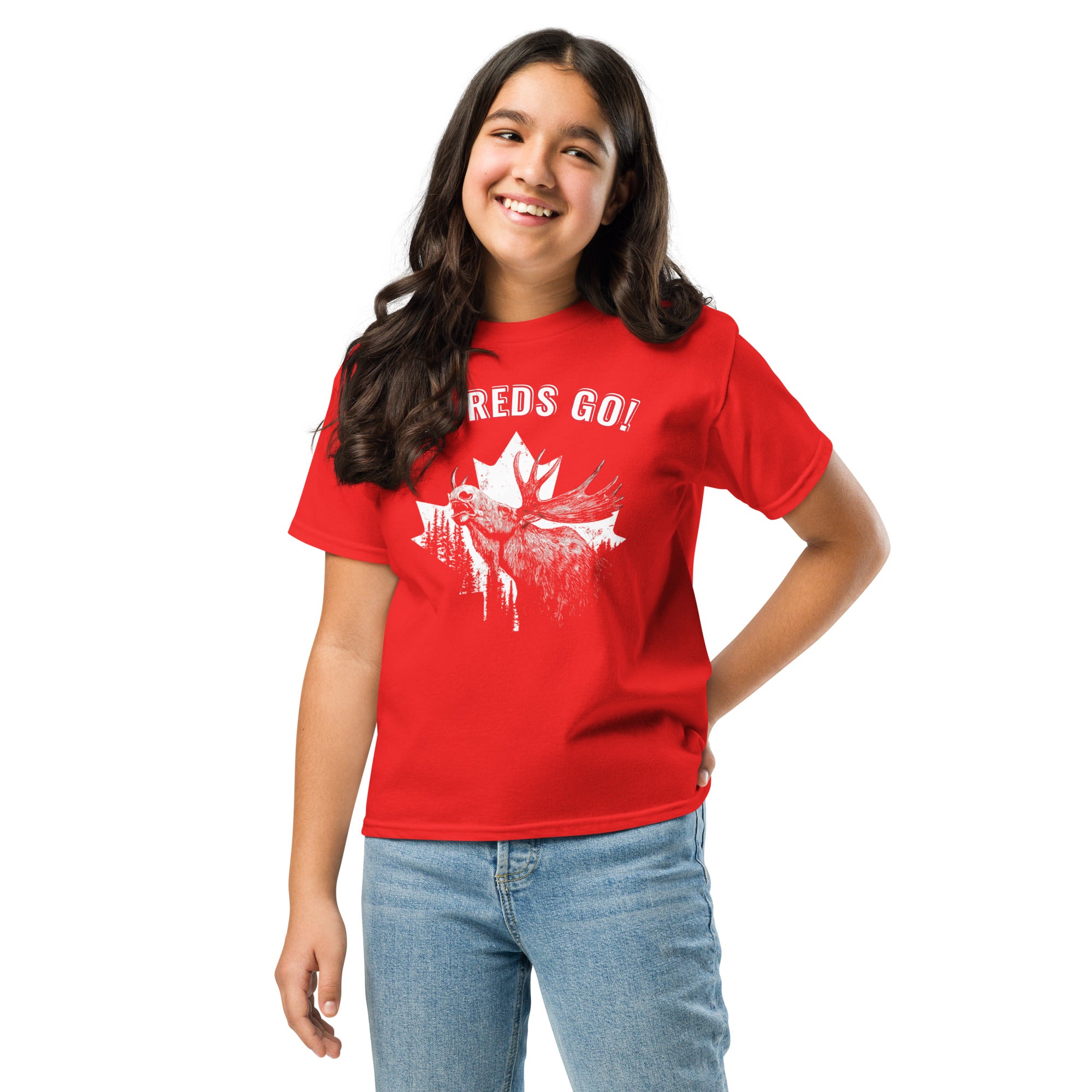 Canada GO REDS GO youth t-shirt female model front view