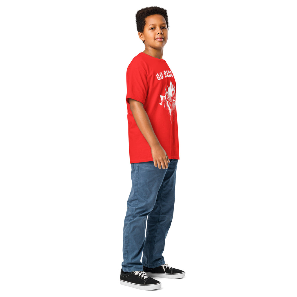 Canada kids fan gear red t-shirt side view youth casual style
