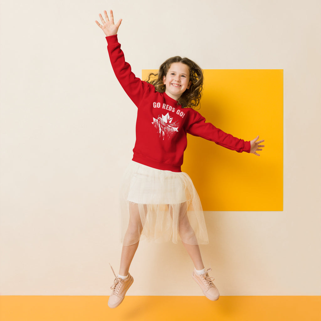 Canada kids sweatshirt active lifestyle jumping youth model red