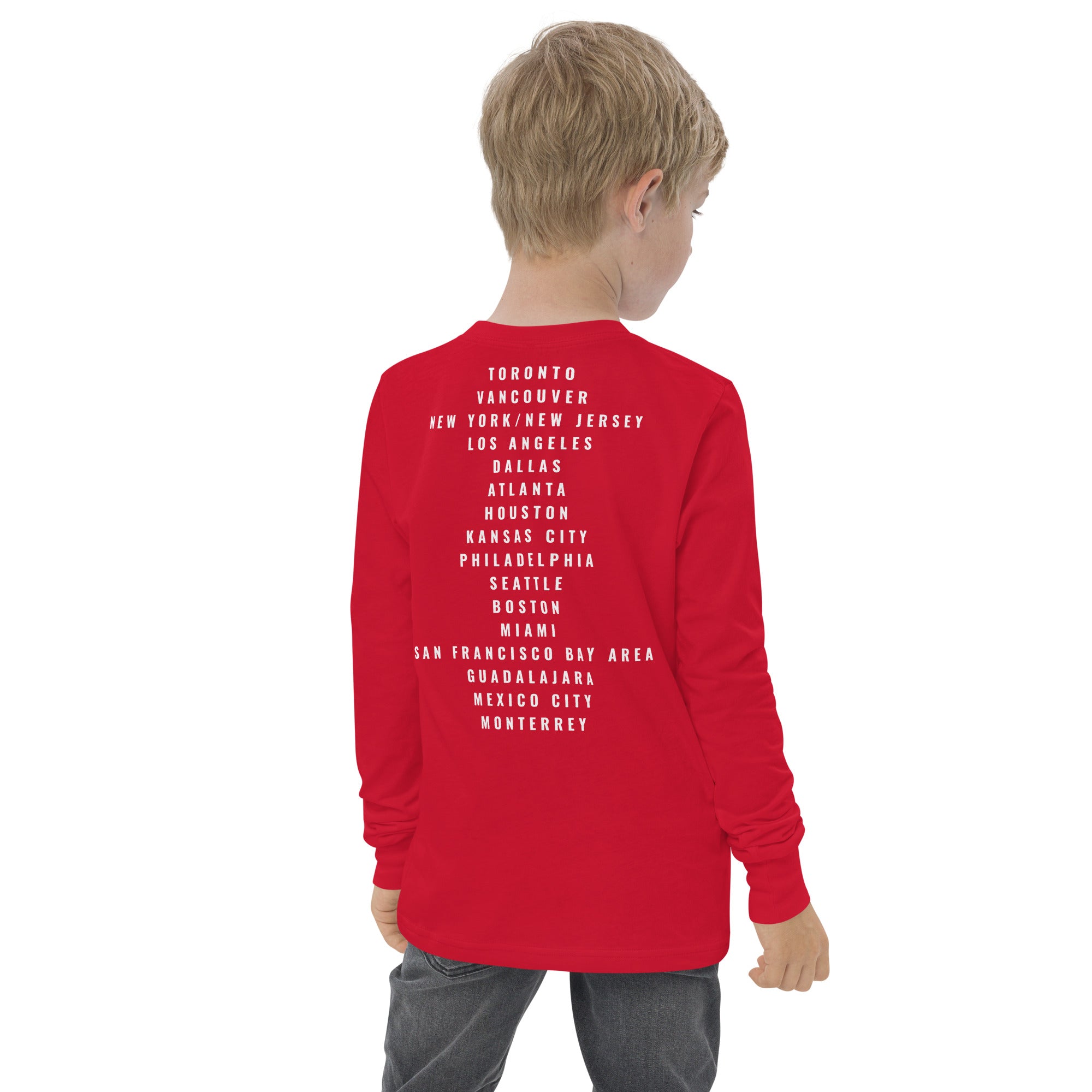 Canada youth long sleeve shirt back view GO REDS GO design